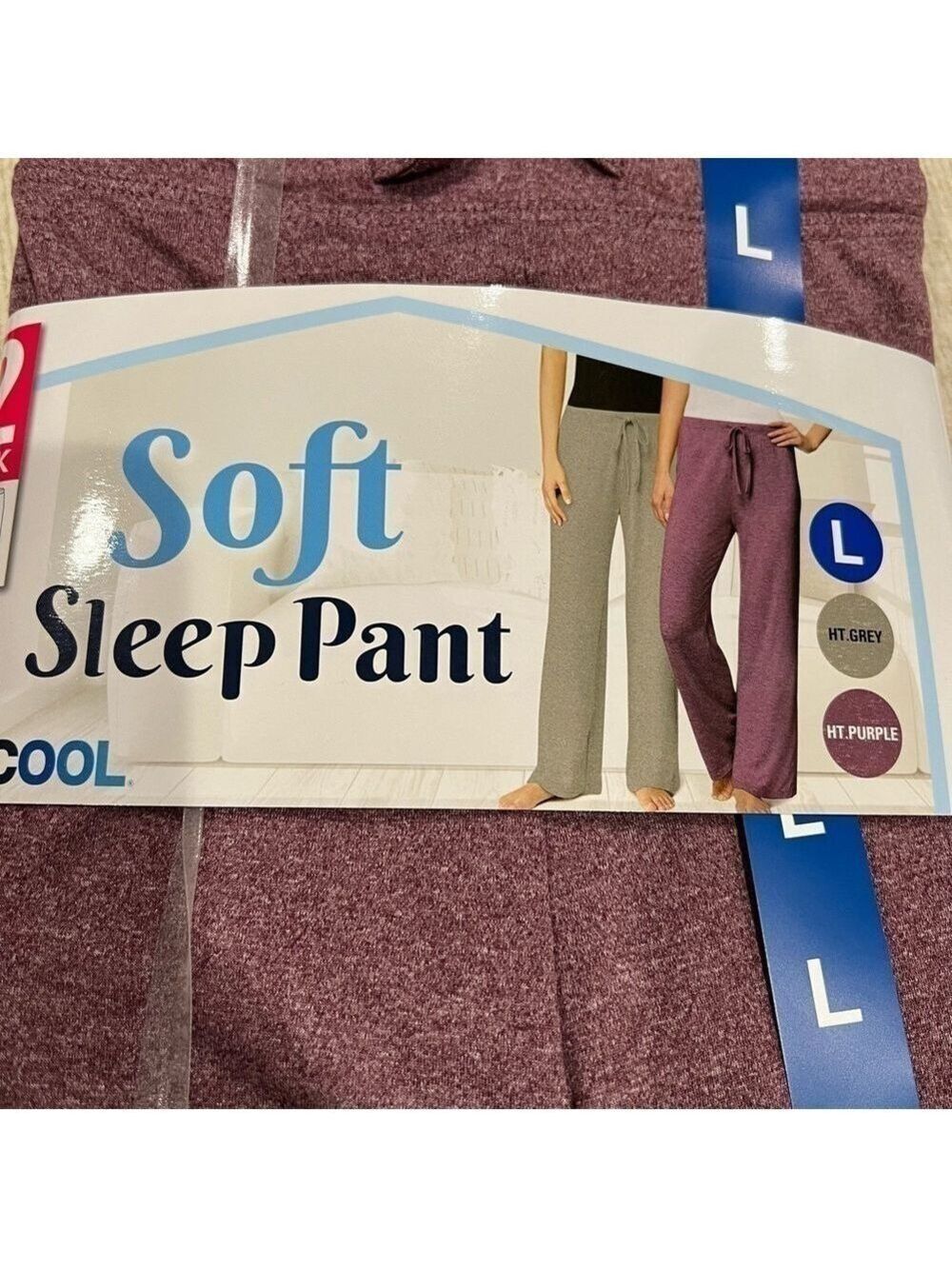 New-32 Degree Cool 2 Pack Soft Sleep Lounge Pants Heather Grey/Heather Purple LG